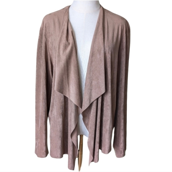 ✨ Ruby Rd. Size L Taupe Faux Suede Drape Front Cardigan Shacket – Cozy & Chic 🧥 - Picture 1 of 11